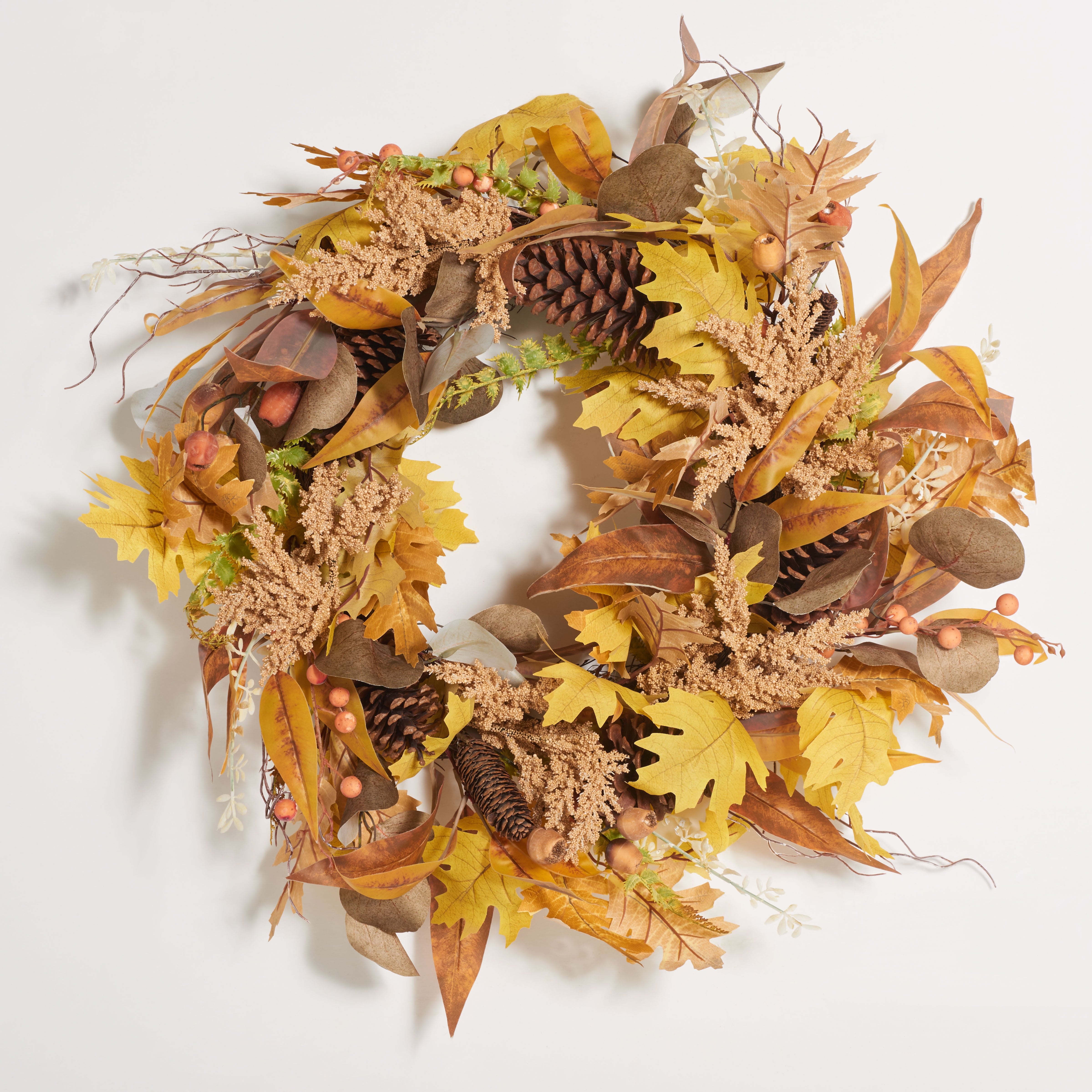 SAFAVIEH Faux 30 Inch Oaf Leaf & Eucalyptus Wreath, Yellow/Green