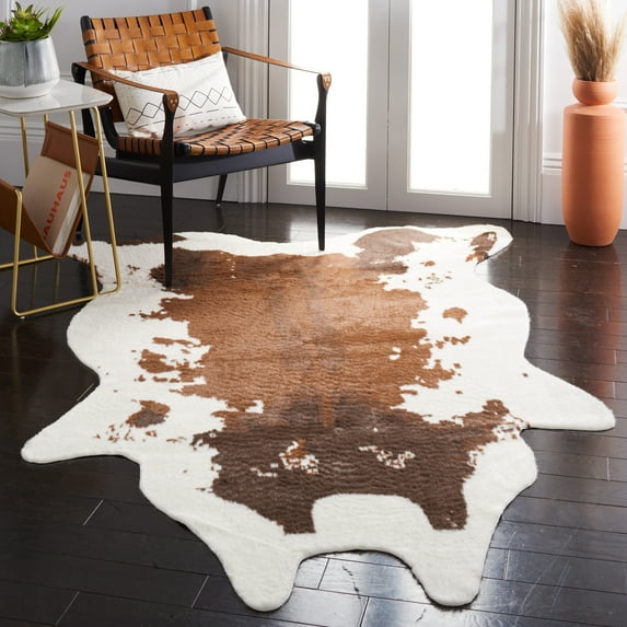 Safavieh Faux Cow Hide Dahila Novelty Area Rug, Ivory/Dark Brown, 5' x 6'5"