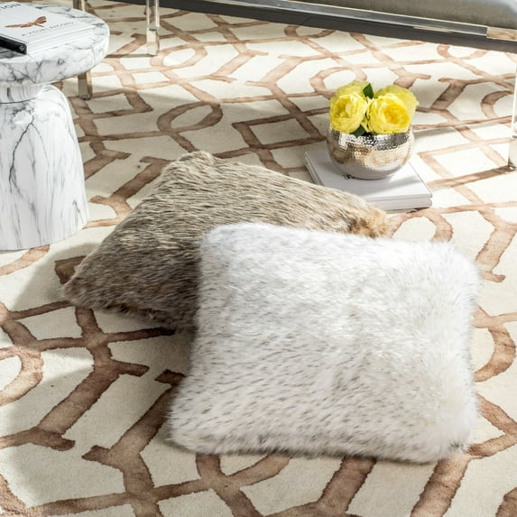 SAFAVIEH Faux Dalmatian Tips Solid Plush Fur Pillow, Milk/Chocolate