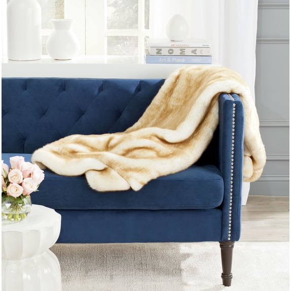 SAFAVIEH Faux Fox Solid Plush Fur Throw, 50" x 60", Light Brown
