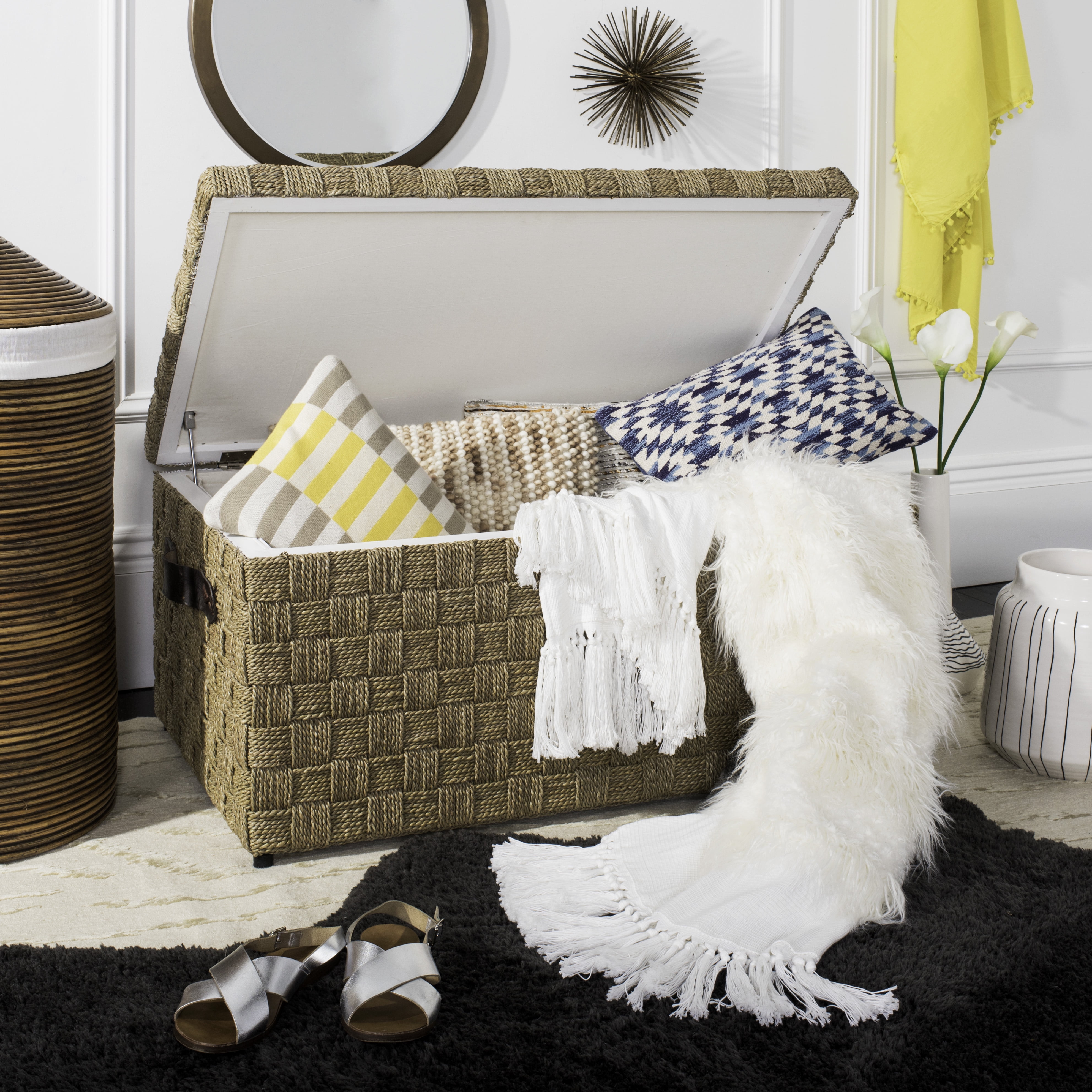 White Faux Fur Bed Runner with Fringed Ends, 80" x 20"
