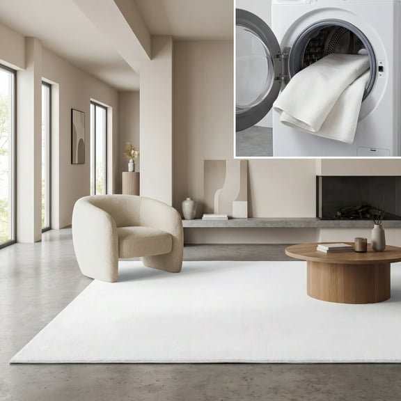 SAFAVIEH Faux Fur Raphael Solid Machine Washable Area Rug, Ivory, 3' x 5'