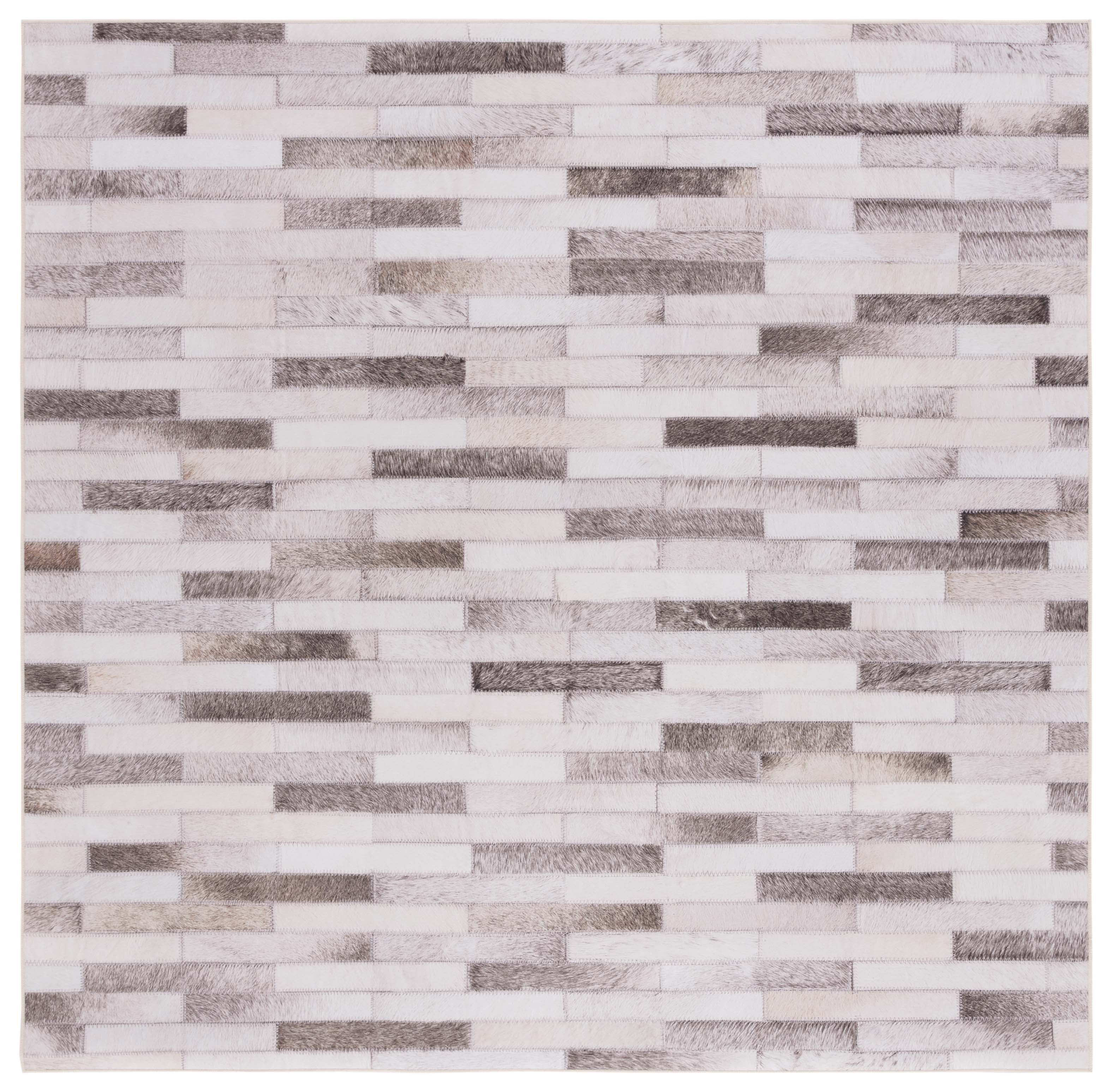 Beige and Brown Faux Hide Square Area Rug, 6'x6'