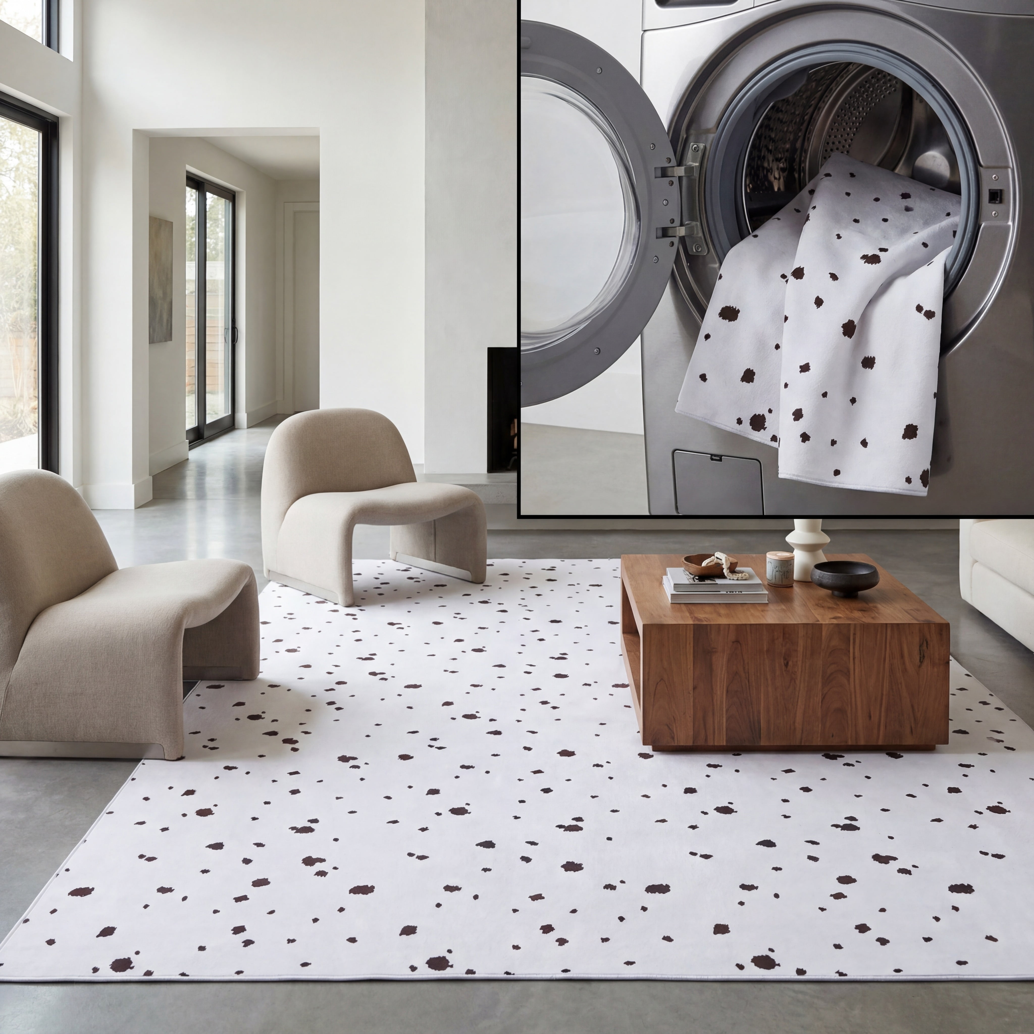 SAFAVIEH Faux Hide Crane Dot-Print Area Rug, Ivory/Black, 6' x 6' Square