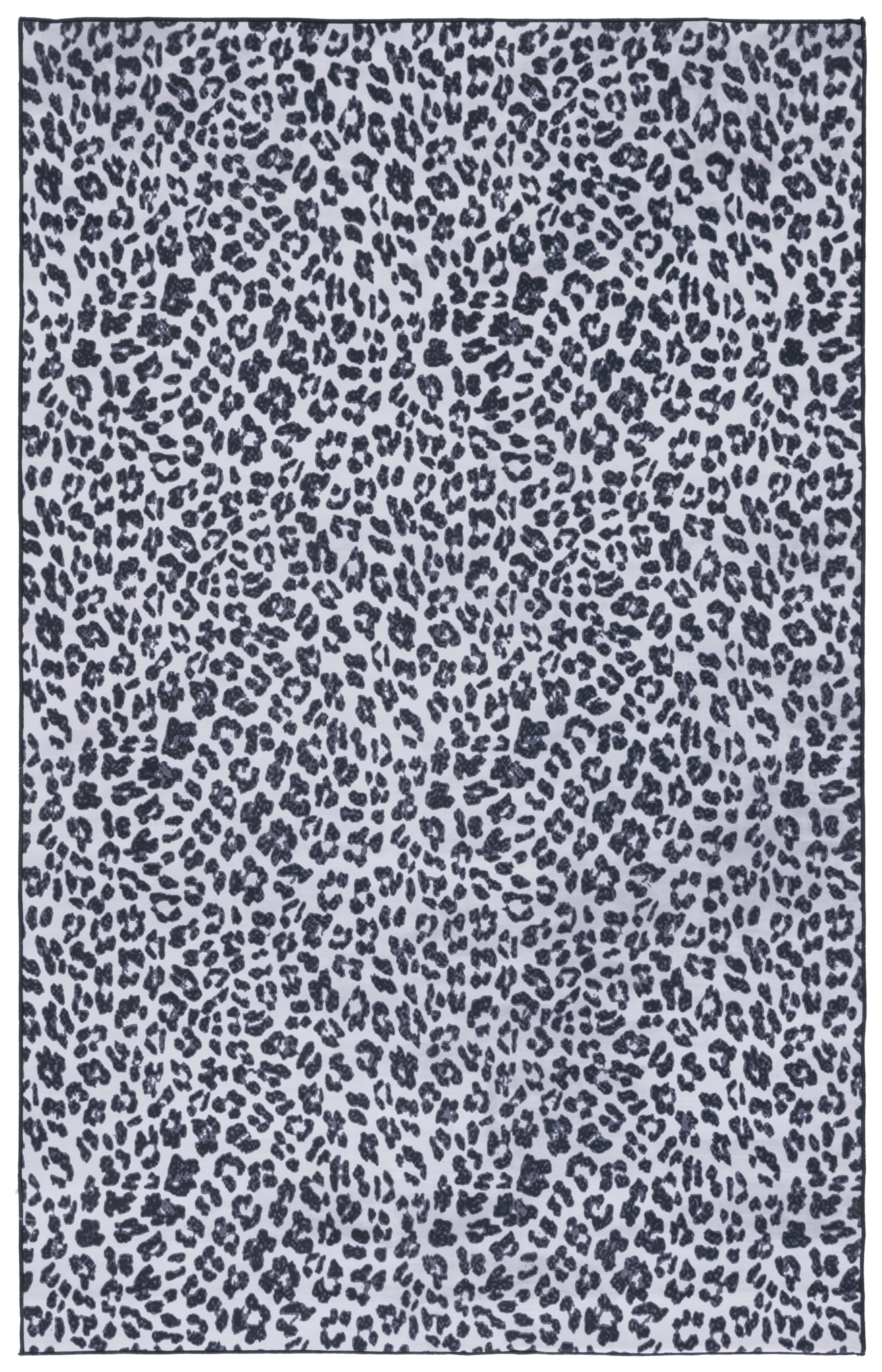 Black and Ivory Faux Fur Animal Print Washable Rug