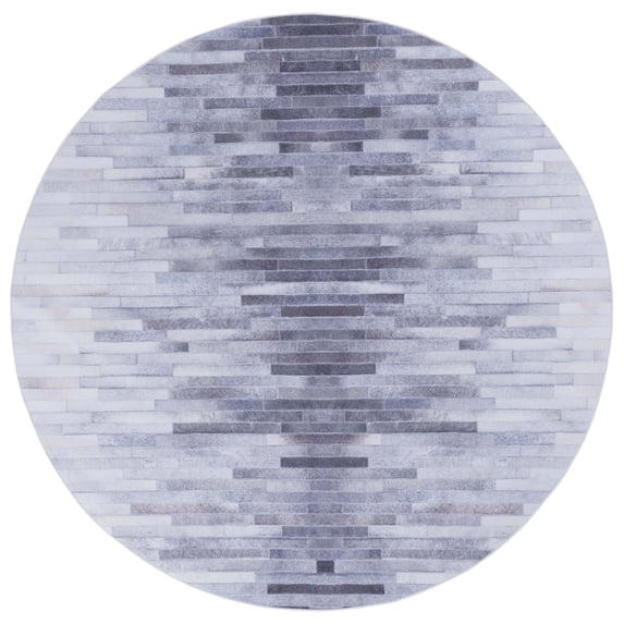 SAFAVIEH Faux Hide Creighton Striped Area Rug, Ivory/Light Grey, 6' x 6' Round