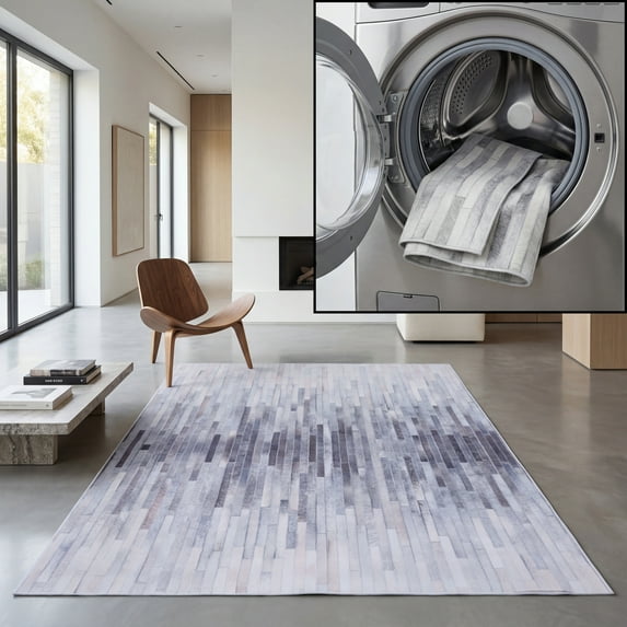 SAFAVIEH Faux Hide Creighton Striped Area Rug, Ivory/Light Grey, 9' x 12'