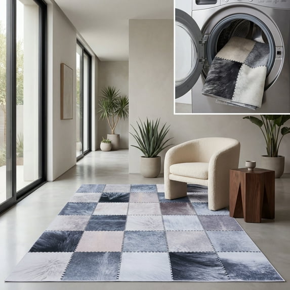 SAFAVIEH Faux Hide Crystal Modern Area Rug, Beige/Grey, 6' x 6' Square