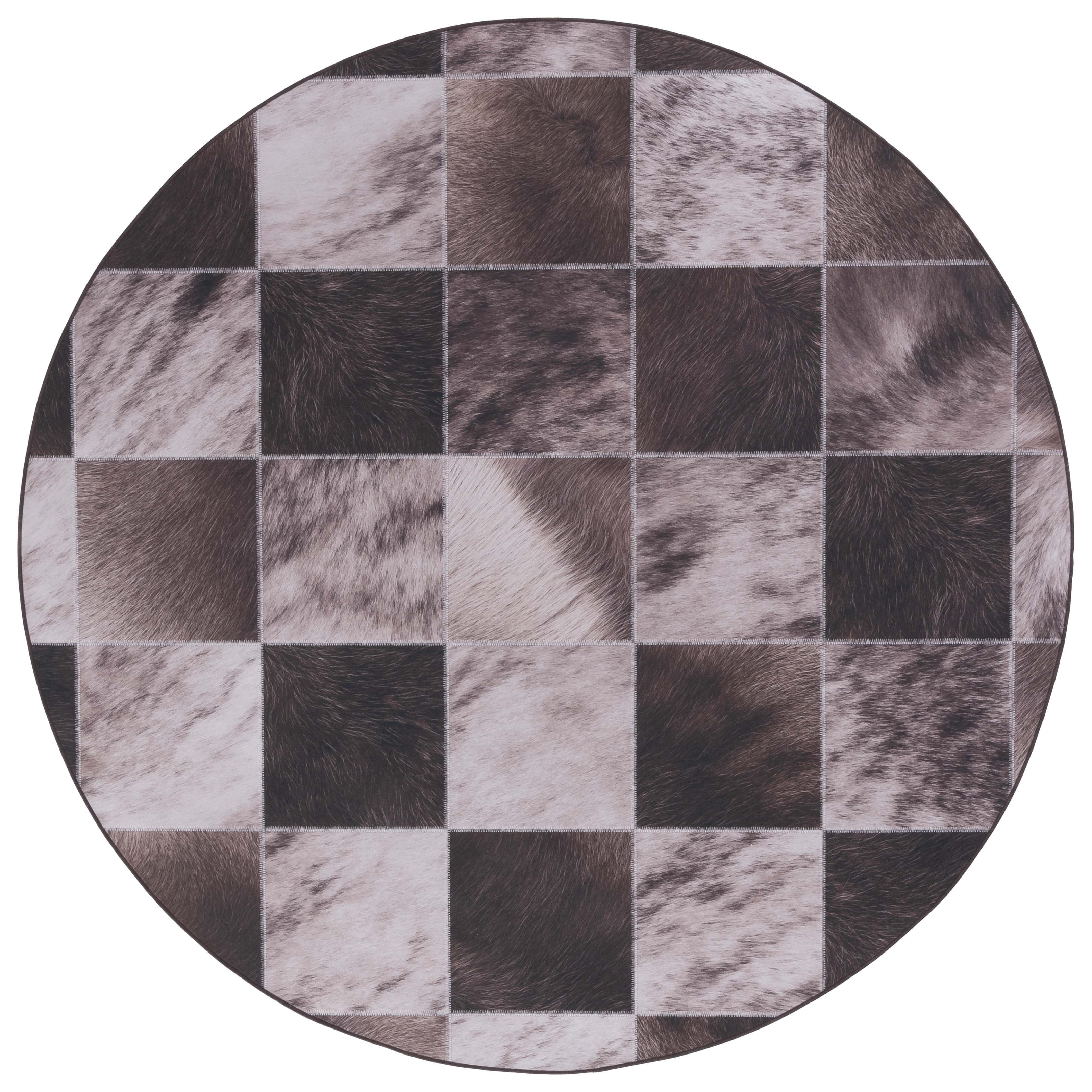 Round Light Brown Faux Fur Non-Slip Washable Area Rug