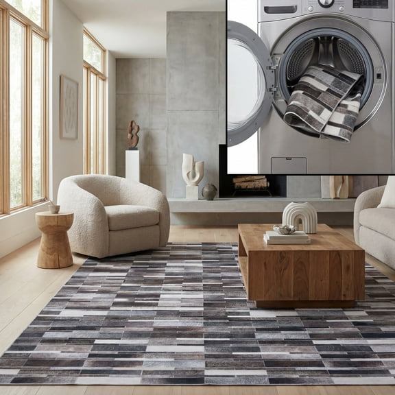 SAFAVIEH Faux Hide Cyan Modern Area Rug, Ivory/Grey, 3' x 5'