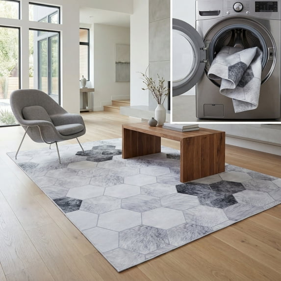 SAFAVIEH Faux Hide Cymone Geometric Area Rug, Ivory/Grey, 8' x 10'