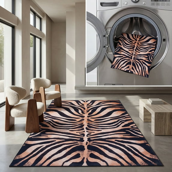 SAFAVIEH Faux Hide Cynarra Striped Area Rug, Light Orange/Black, 3' x 5'
