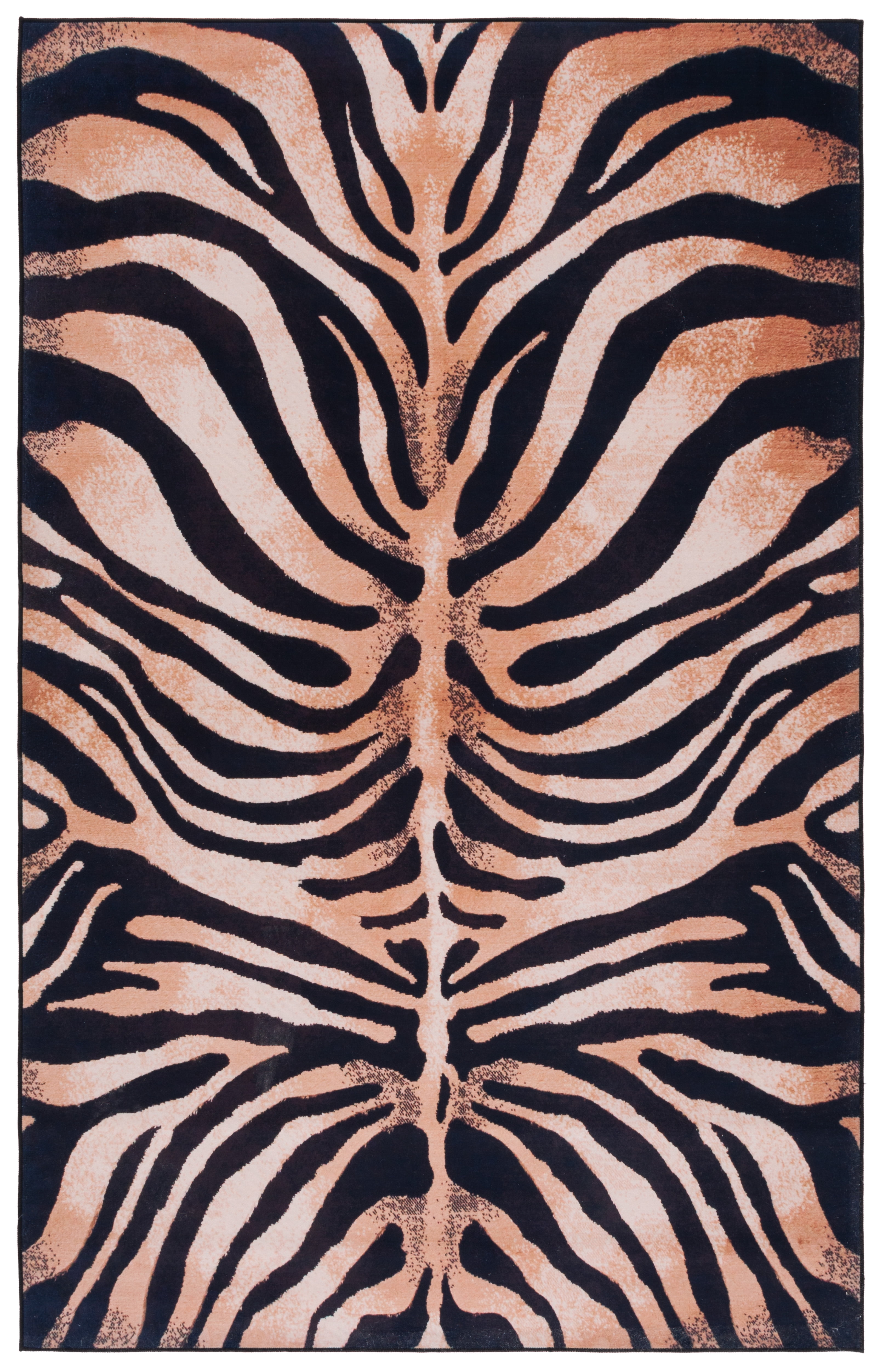 Black and Light Orange Faux Fur 6' x 9' Washable Rug