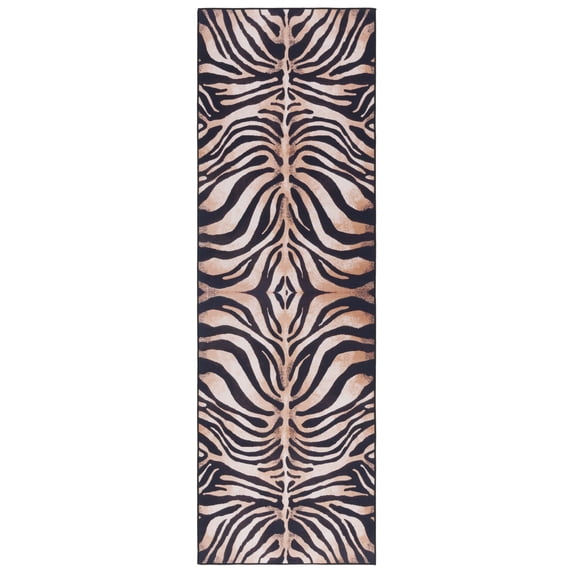 SAFAVIEH Faux Hide Cynarra Striped Machine Washable Runner Rug, Light Orange/Black, 2'6" x 6'