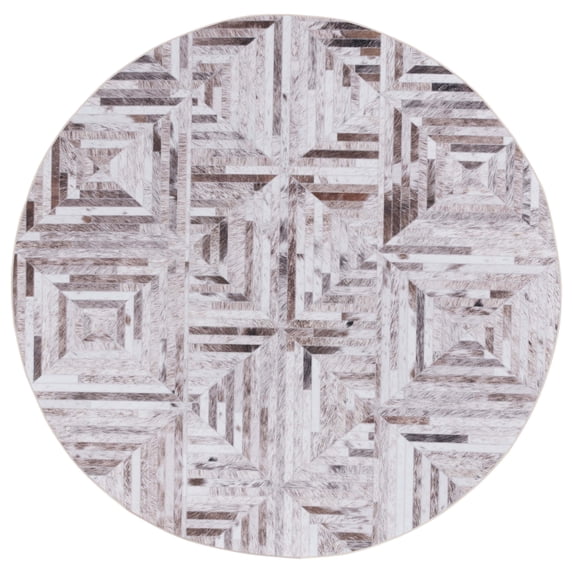 SAFAVIEH Faux Hide Cyrus Geometric Area Rug, Beige/Brown, 6' x 6' Round
