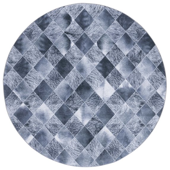 SAFAVIEH Faux Hide Dacre Diamond Area Rug, Grey/Dark Grey, 6' x 6' Round