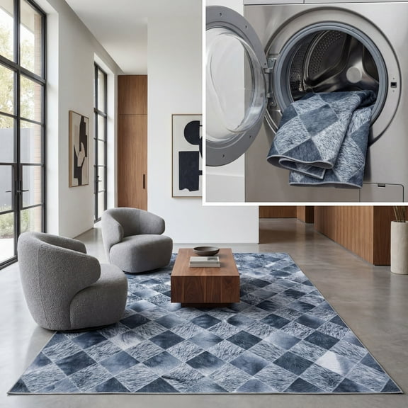 SAFAVIEH Faux Hide Dacre Diamond Machine Washable Area Rug, Grey/Dark Grey, 3' x 5'