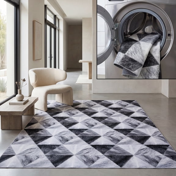 SAFAVIEH Faux Hide Daffodil Diamond Area Rug, Light Grey/Dark Grey, 5' x 8'