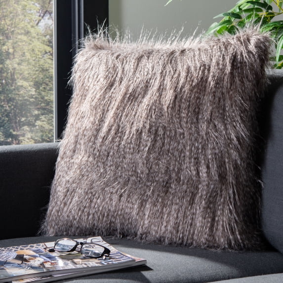 SAFAVIEH Faux Luke Peacock Solid Plush Fur Pillow, Grey