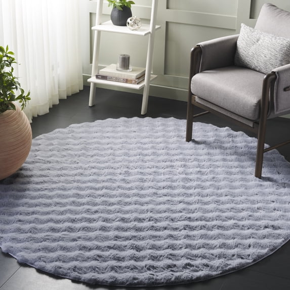 Safavieh Faux Rabbit Bubble Selina Solid Machine Washable Area Rug, Gray, 6' x 6' Round