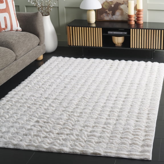 Safavieh Faux Rabbit Bubble Selina Solid Machine Washable Area Rug, Ivory, 8' x 10'