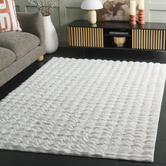 Safavieh Faux Rabbit Bubble Selina Solid Machine Washable Area Rug, Ivory, 8' x 10'