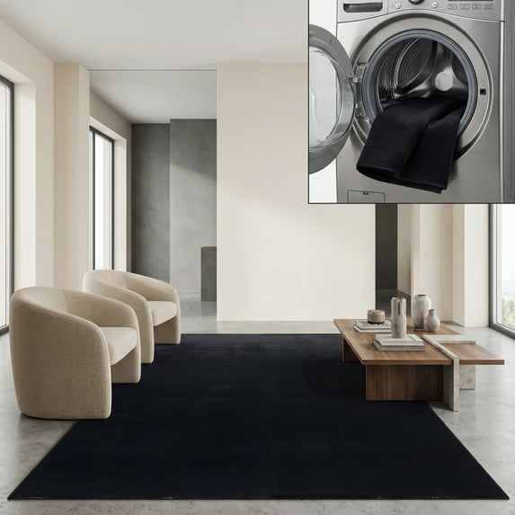 SAFAVIEH Faux Rabbit Fur Daven Solid Area Rug, Black, 4' x 6'