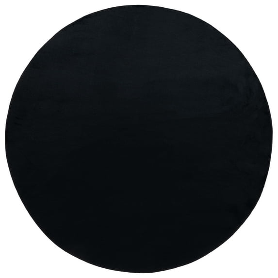 SAFAVIEH Faux Rabbit Fur Daven Solid Area Rug, Black, 6' x 6' Round