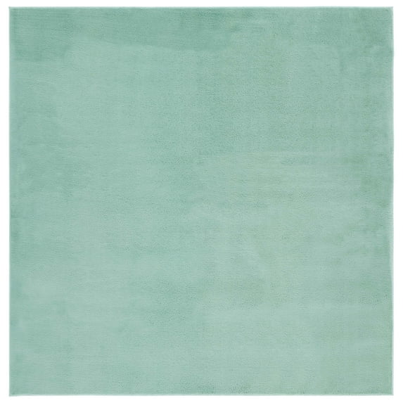 SAFAVIEH Faux Rabbit Fur Daven Solid Polyester Machine Washable Area Rug, Sage, 6' x 6' Square