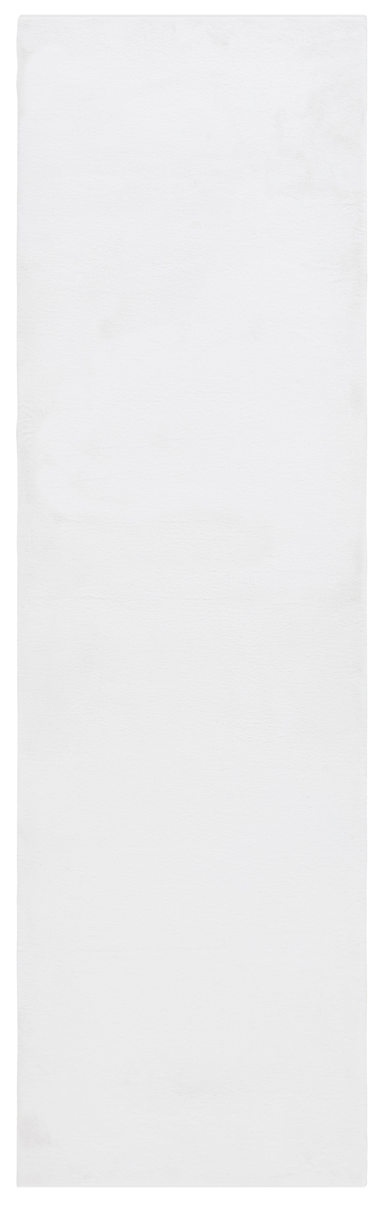 Ivory Faux Rabbit Fur Polyester Machine Washable Runner Rug
