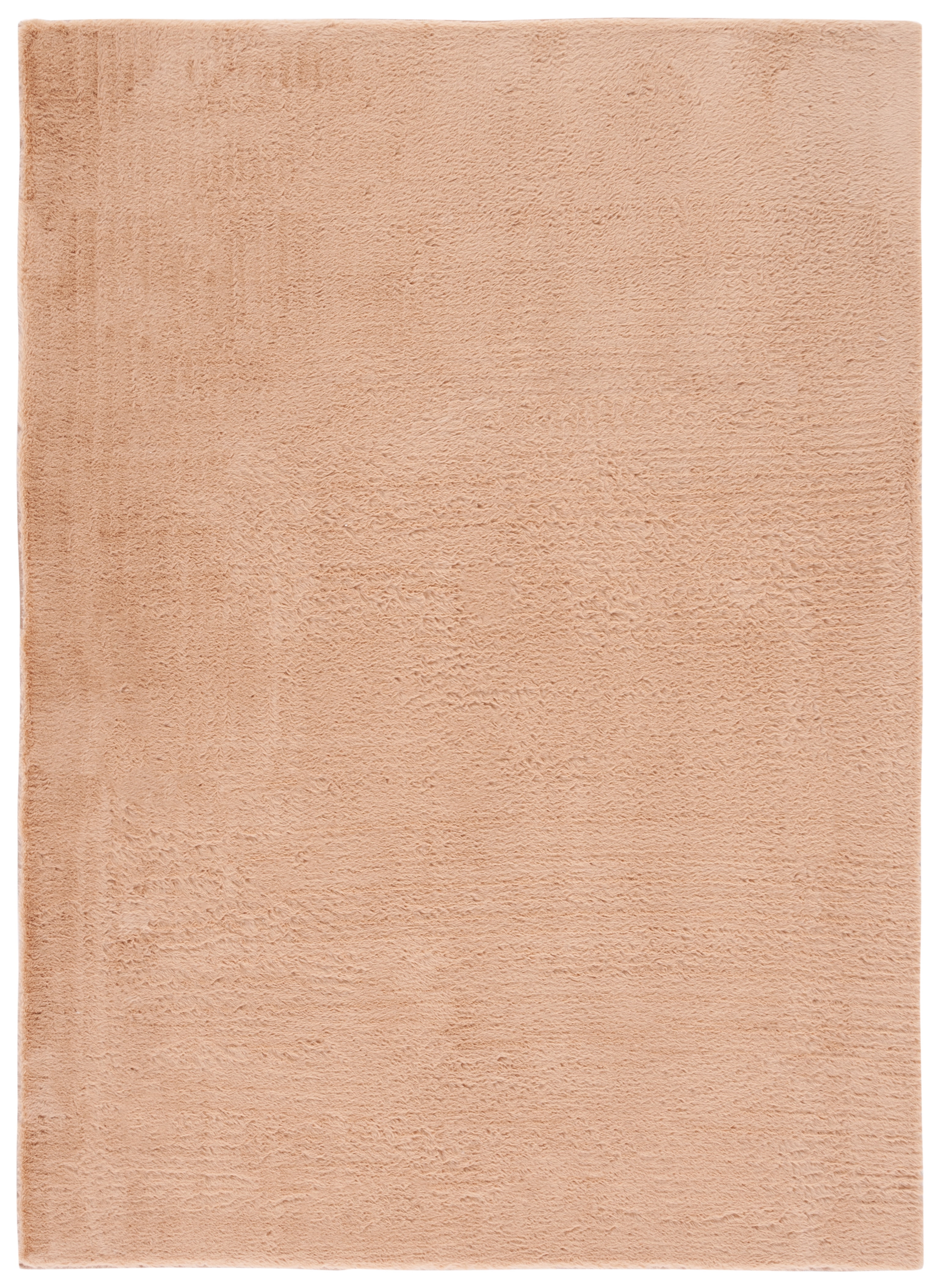 Beige Faux Rabbit Fur Round Hand-Knotted Rug, 6 Feet