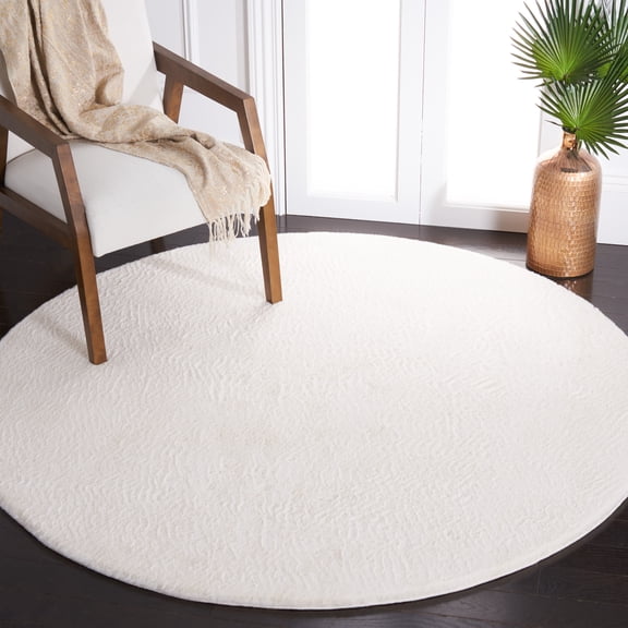 Safavieh Faux Rabbit Fur David Solid Machine Washable Slip Resistant Area Rug, Off White, 8' x 8' Round