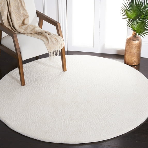 Safavieh Faux Rabbit Fur David Solid Machine Washable Slip Resistant Area Rug, Off White, 8' x 8' Round