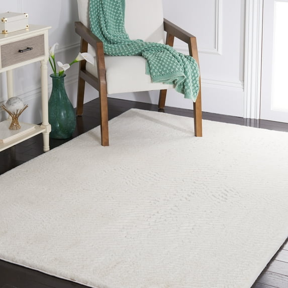Safavieh Faux Rabbit Fur David Solid Machine Washable Slip Resistant Area Rug, Off White, 8' x 8' Square