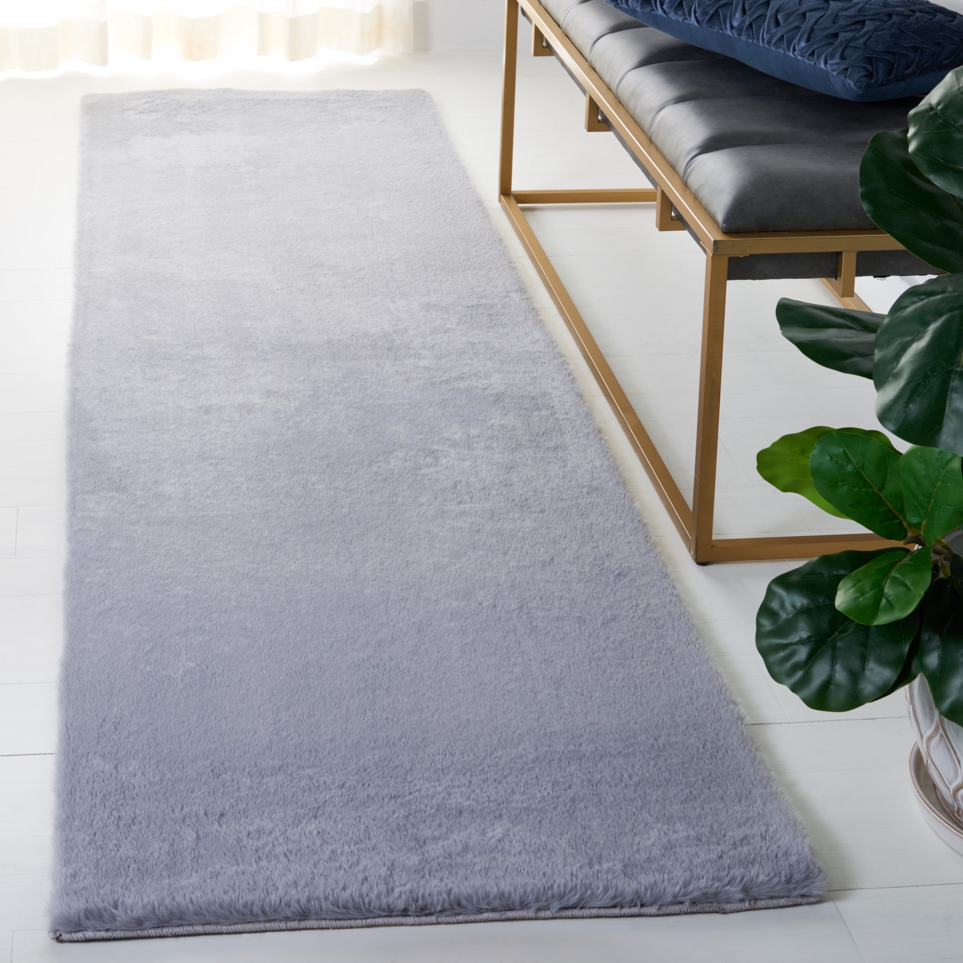 Safavieh Faux Rabbit Fur David Solid Machine Washable Slip Resistant Runner Rug, Light Gray, 2'3" x 8'