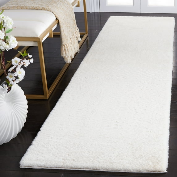 Safavieh Faux Rabbit Fur David Solid Machine Washable Slip Resistant Runner Rug, Off White, 2'3" x 8'