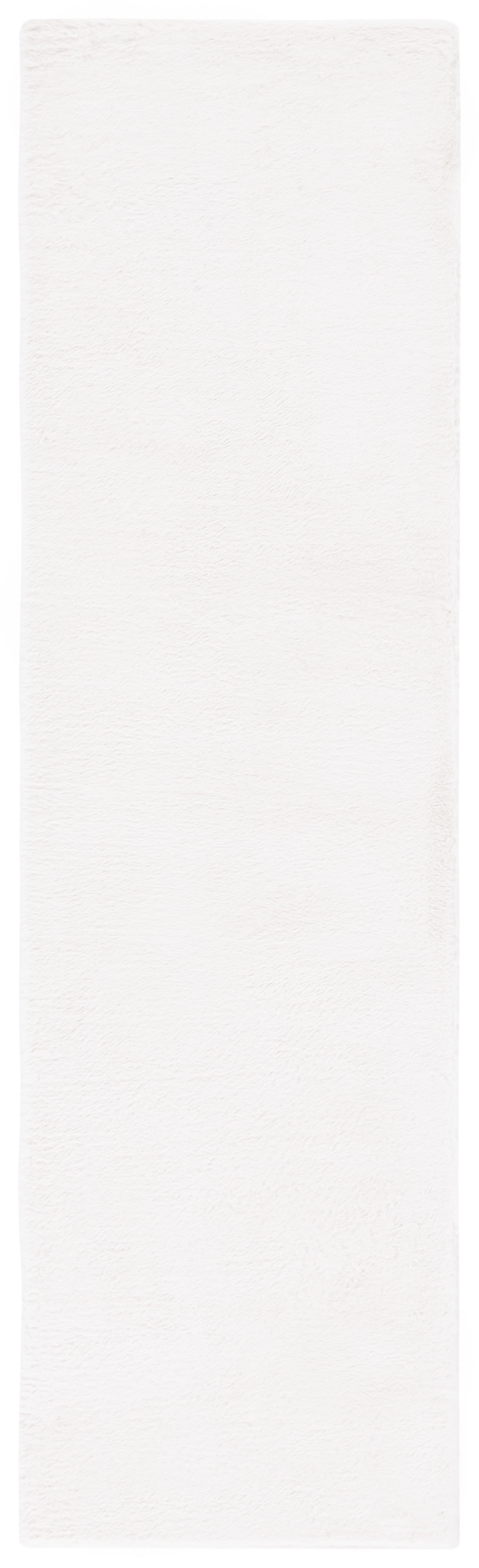 Off-White Faux Rabbit Fur Runner Rug, 2'3" x 8'