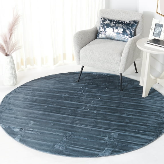 Safavieh Faux Rabbit Fur Davin Solid Machine Washable Slip Resistant Area Rug, Dark Gray, 6' x 6' Round