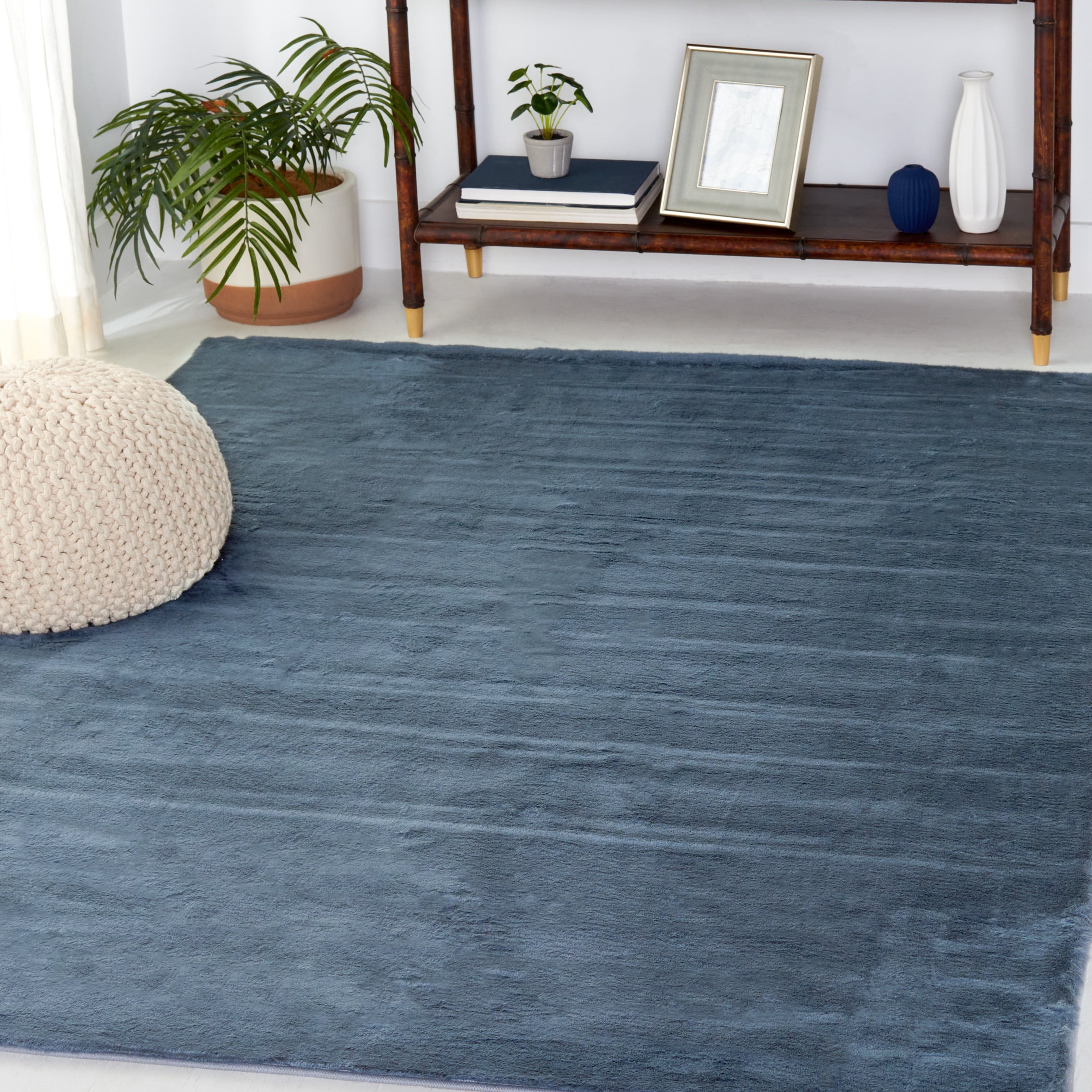 Safavieh Faux Rabbit Fur Davin Solid Machine Washable Slip Resistant Area Rug, Dark Gray, 6' x 6' Square
