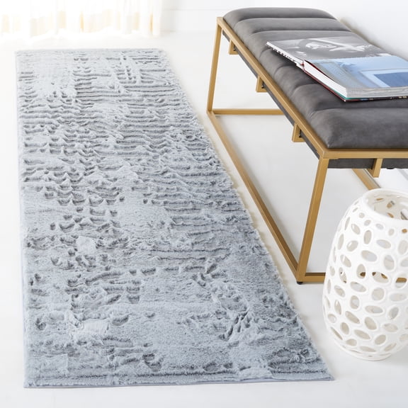 Safavieh Faux Rabbit Fur Davin Solid Machine Washable Slip Resistant Runner Rug, Silver, 2'6" x 8'