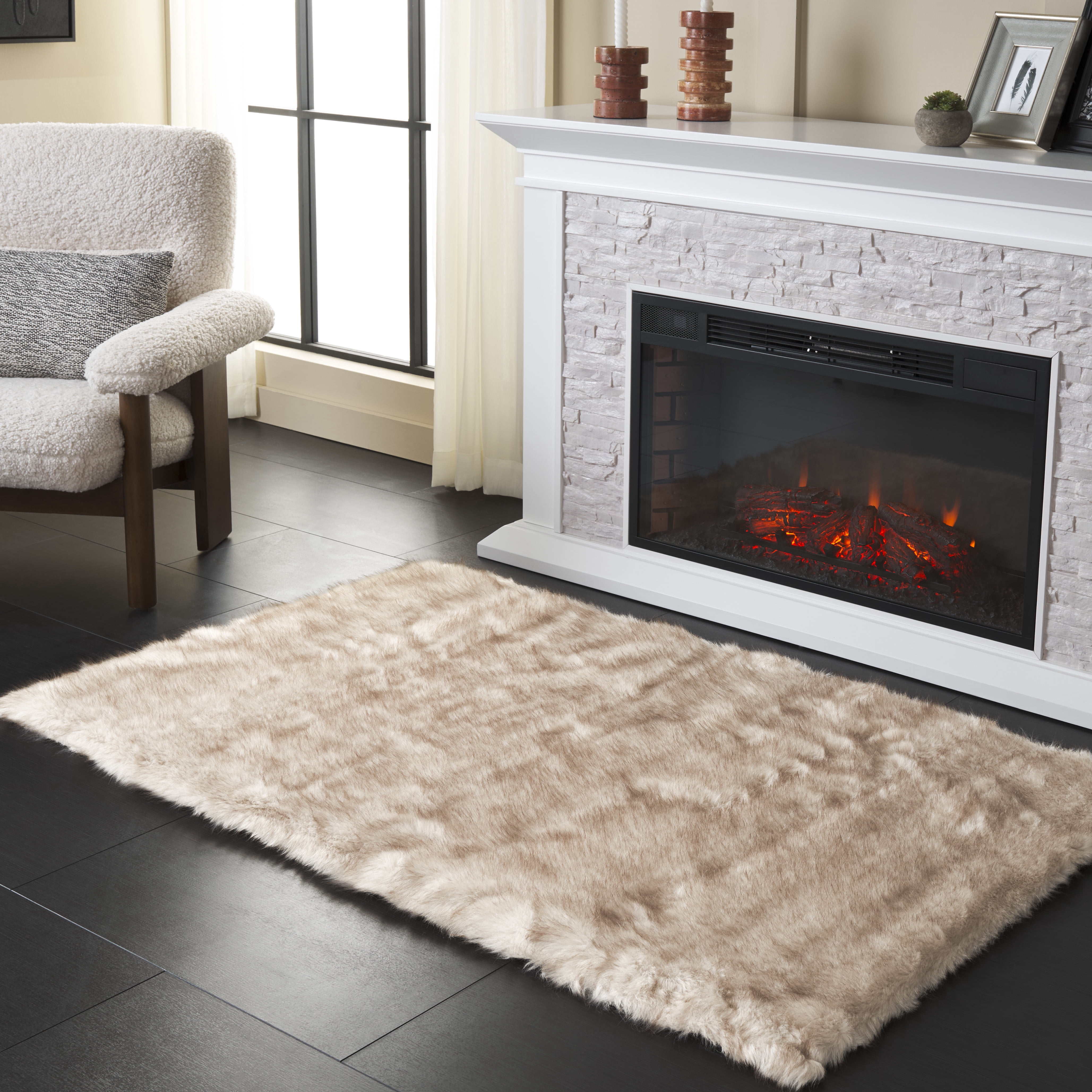 Safavieh Faux Sheep Skin Herbert Solid Area Rug, Beige/Brown, 3' x 5'