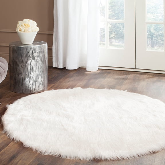 Safavieh Faux Sheep Skin Vesna Solid Area Rug, Ivory, 4' x 4' Round