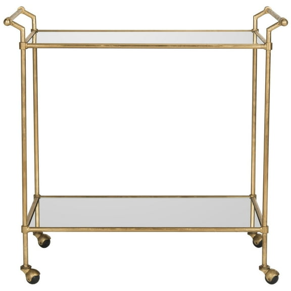SAFAVIEH Felicity 2-Tier Classic Bar Cart with Handle and Casters, Gold/Mirror