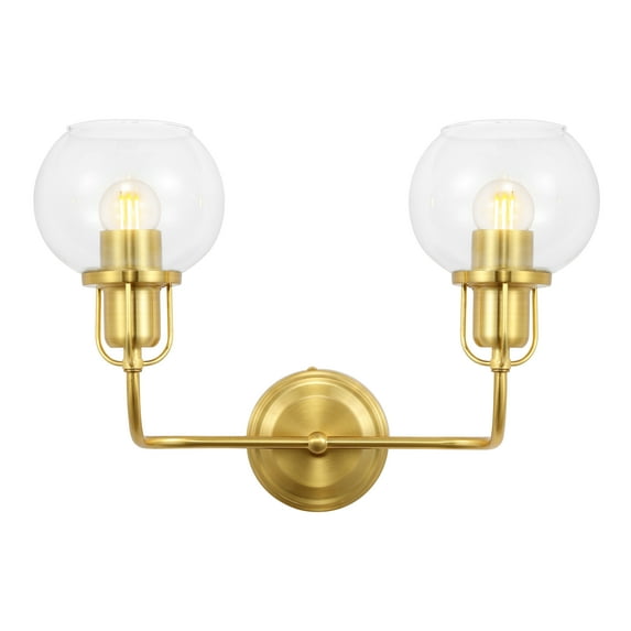 SAFAVIEH Fenris 2-Light G14 Satin Brass Metal Wall Sconce with Clear Glass Shade