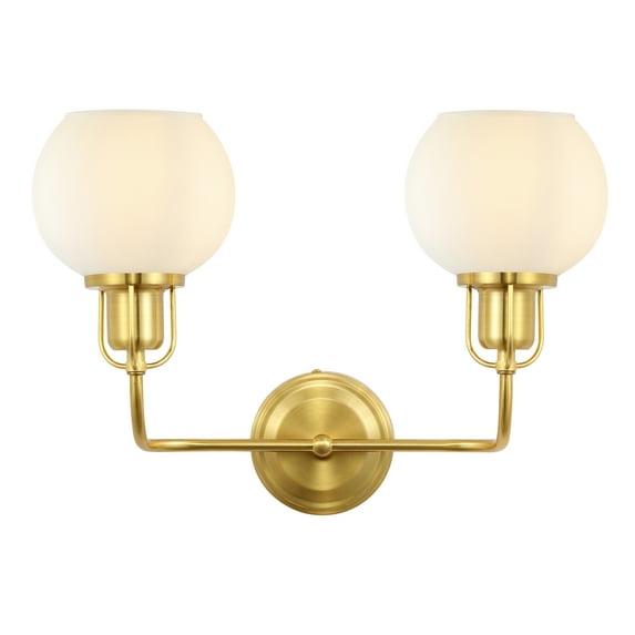 SAFAVIEH Fenris 2-Light G14 Satin Brass Metal Wall Sconce with White Glass Shade