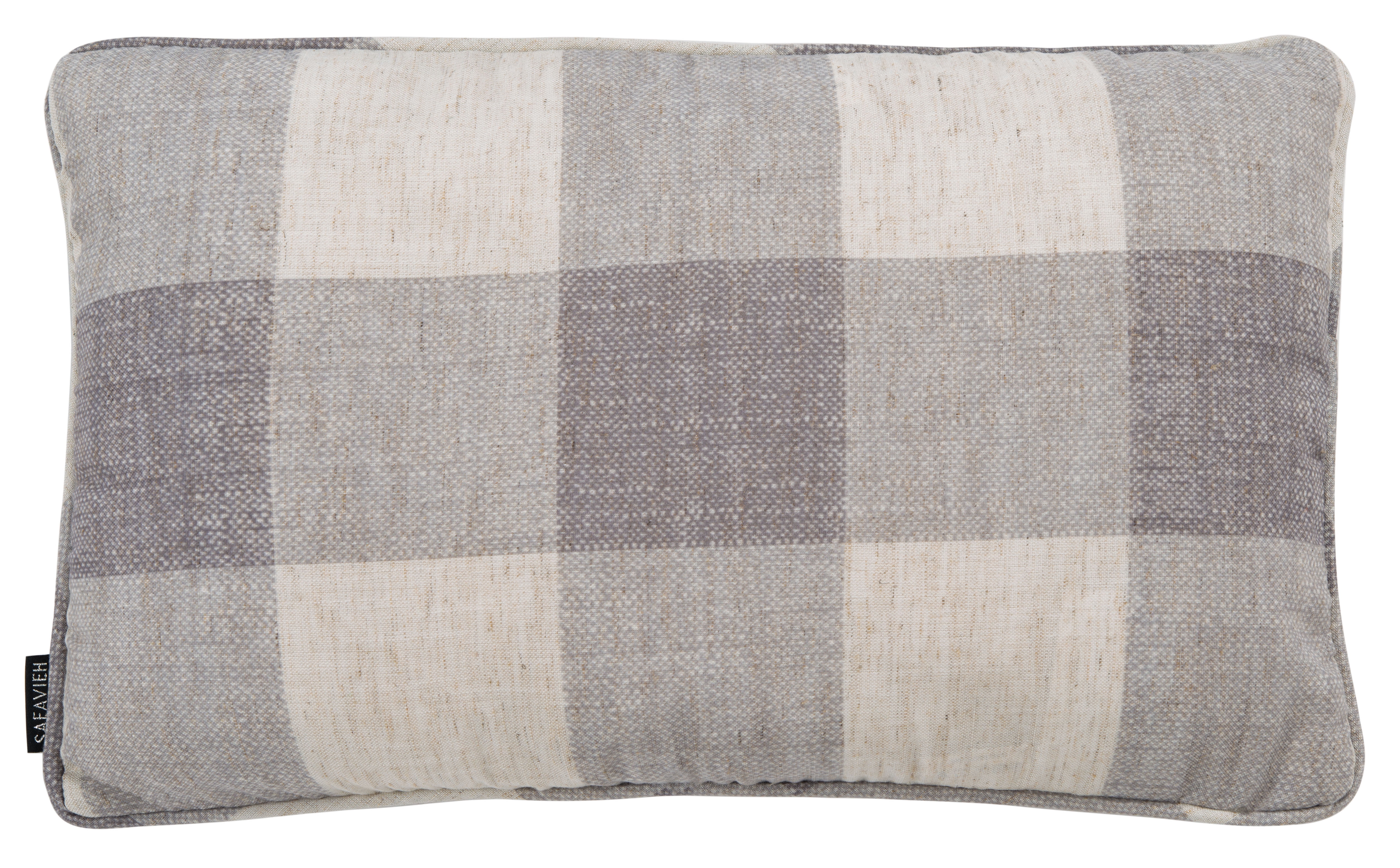 Gray and White Plaid Rectangular Throw Pillow