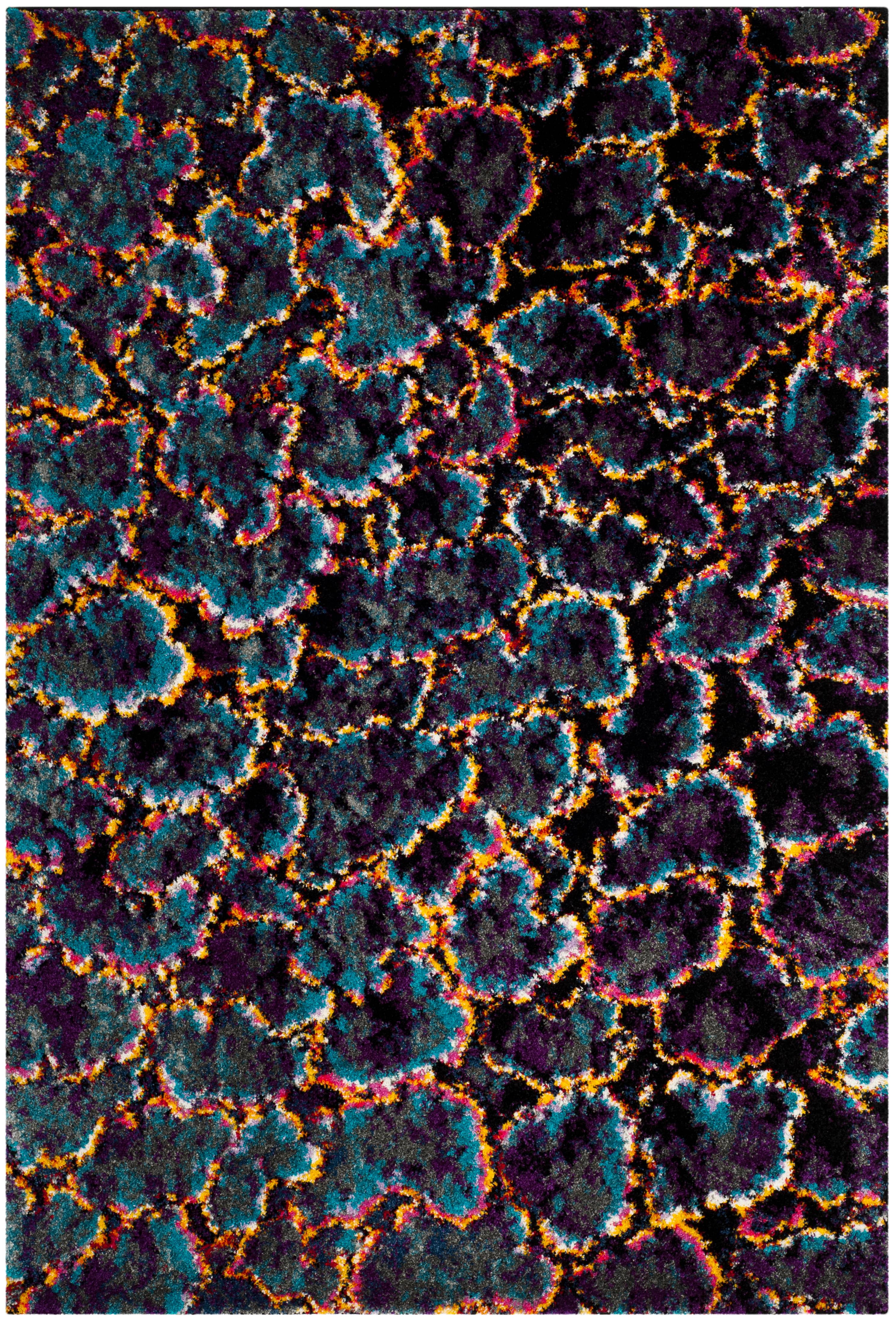 SAFAVIEH Fiesta Shag Abram Geometric Area Rug, Turquoise/Multi, 6'7" x 9'2"