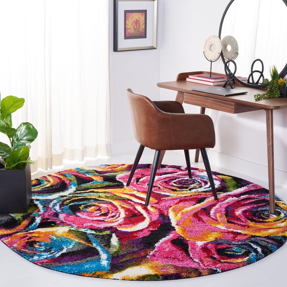 Safavieh Fiesta Anabella Floral Shag Area Rug, Fuchsia/Multi, 4' x 4' Round