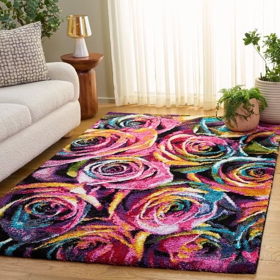 Safavieh Fiesta Anabella Floral Shag Area Rug, Fuchsia/Multi, 4' x 4' Square