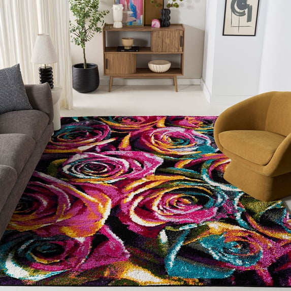 Safavieh Fiesta Anabella Floral Shag Area Rug, Fuchsia/Multi, 6'7" x 6'7" Square